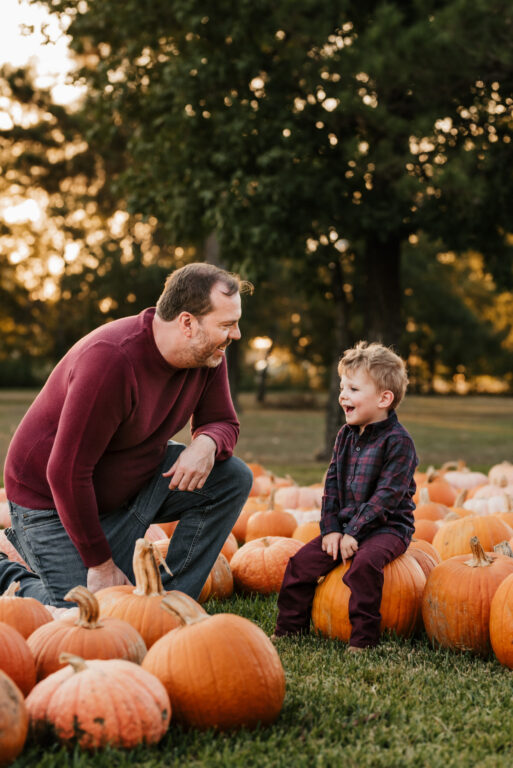 Dad and Son at Pumpkin Patch The Woodlands Conroe Magnolia Willis